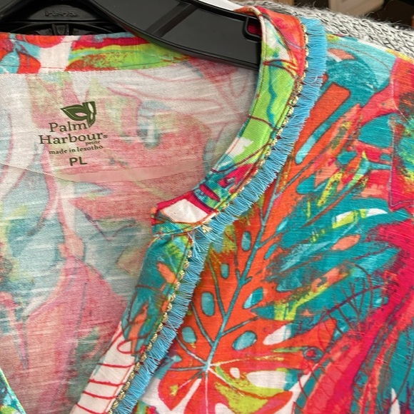 Palm Harbor Top PL Floral Tropical Hawaiian Palm Leaf 3/4 sleeve - Picture 3 of 9